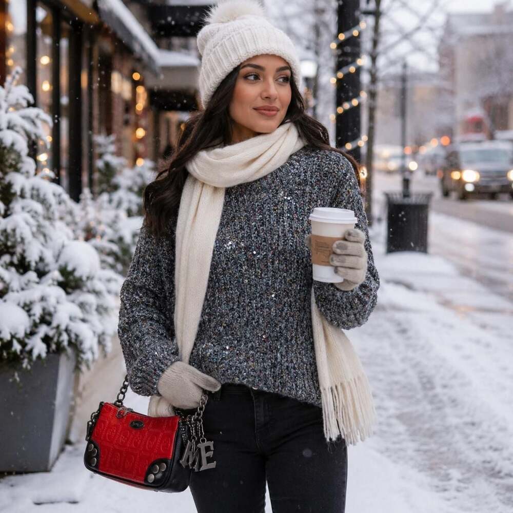RD Style Grey Multicolor Speckled Chunky Knit Sequin Sweater